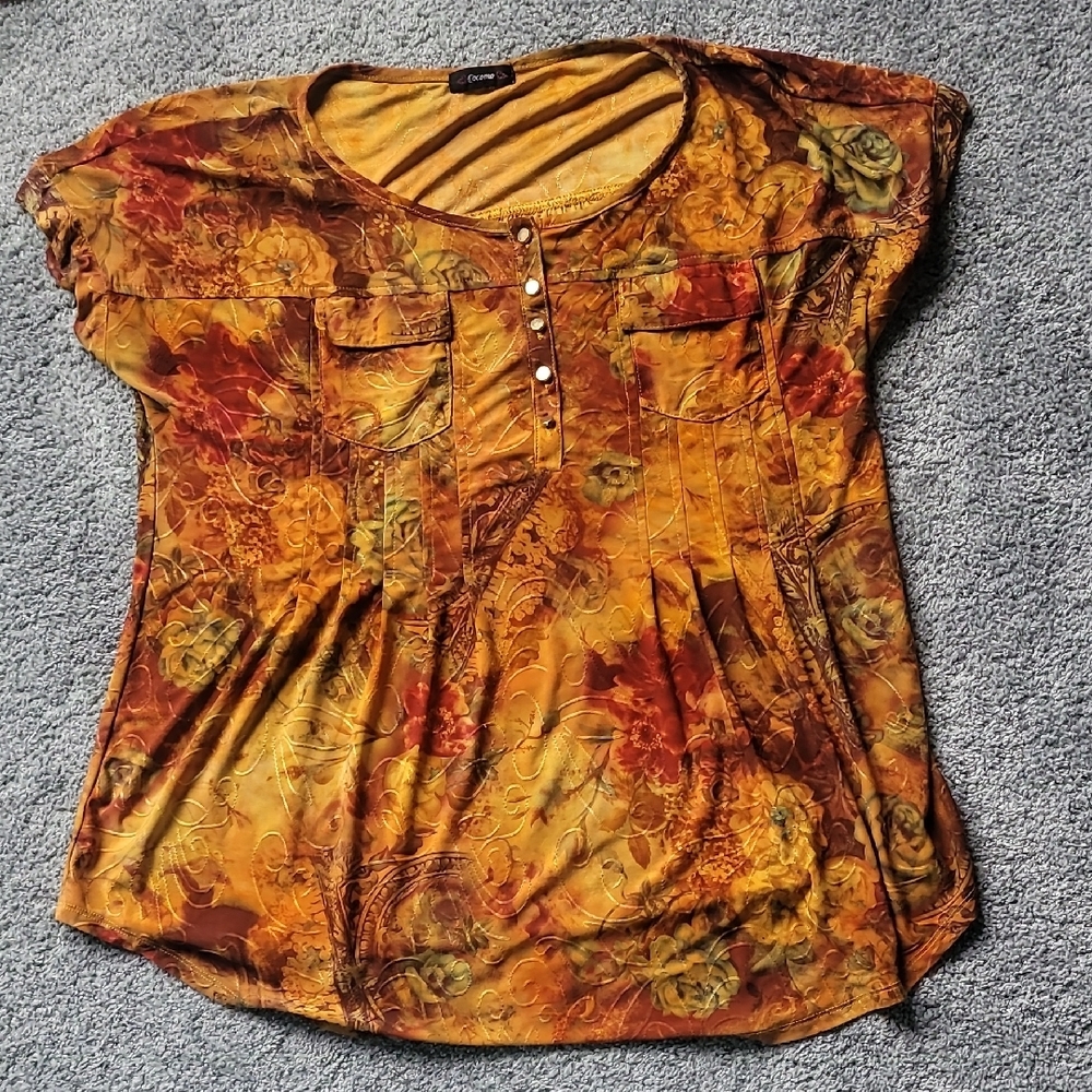 Cocomo Ruched Cap Sleeve Blouse in Orange and Yellow